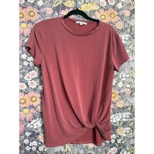 Green Envelope Los Angeles Twisted Knot Hem Short Sleeve Top Medium Rose Quartz